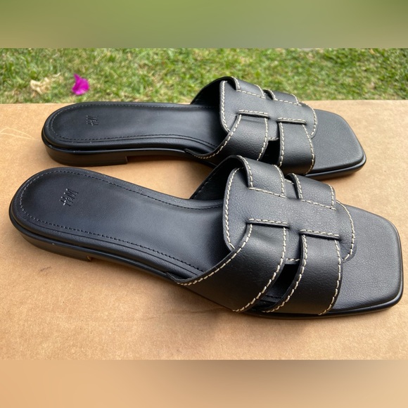 H&M Leather Black Sandals Woman’s Size 9 - Picture 6 of 9